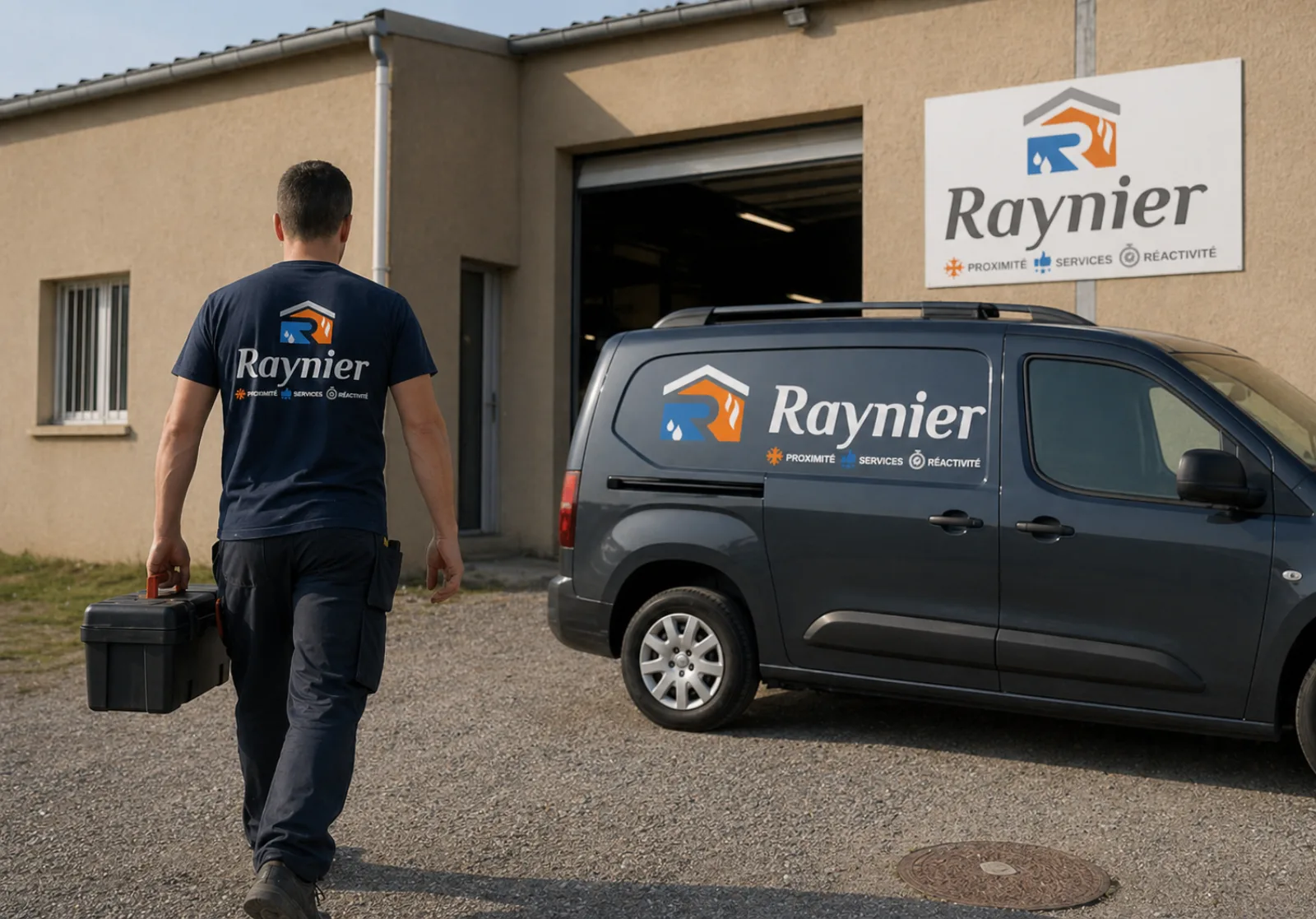 Technicien Raynier en intervention avec son véhicule devant l'atelier de Carcassonne
