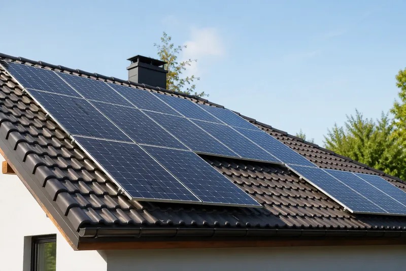 Panneaux solaires photovoltaïques installés par Raynier sur toiture en tuiles