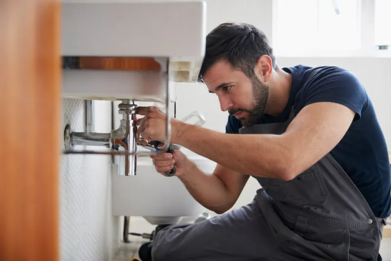 Plombier Raynier réparant un siphon de lavabo à Carcassonne